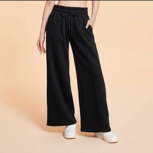 Blogilates Women's Travel Trouser High-Rise Wide Leg Sweatpants - Black Large